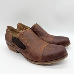 Korks Gertrude Double Gore Slip On Low Stacked Heel Mule Shoes Brown Size 10